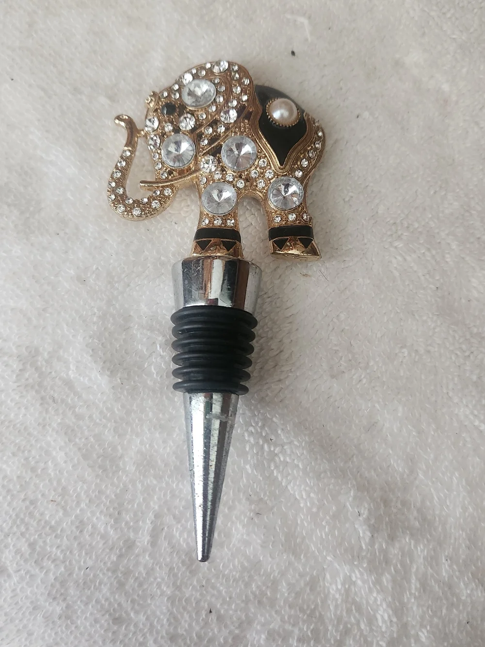 Gold Bejeweld Elephant Wine Stopper. About 4 1/2
